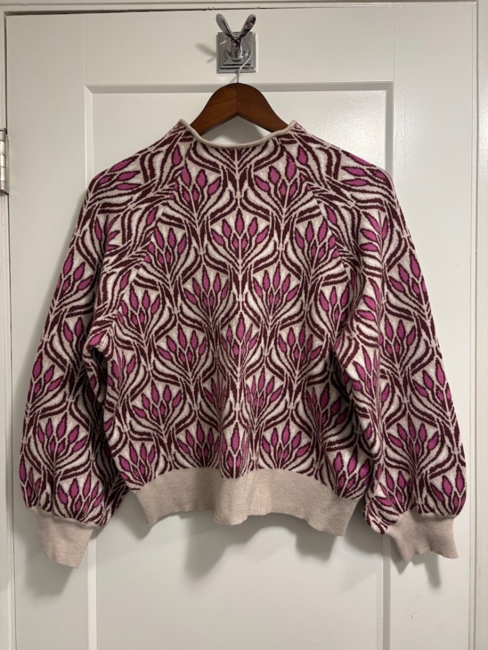 Maeve by Anthropologie Carys Mock Neck Sweater Retro Floral Art Nouveau Purple - Picture 2 of 5